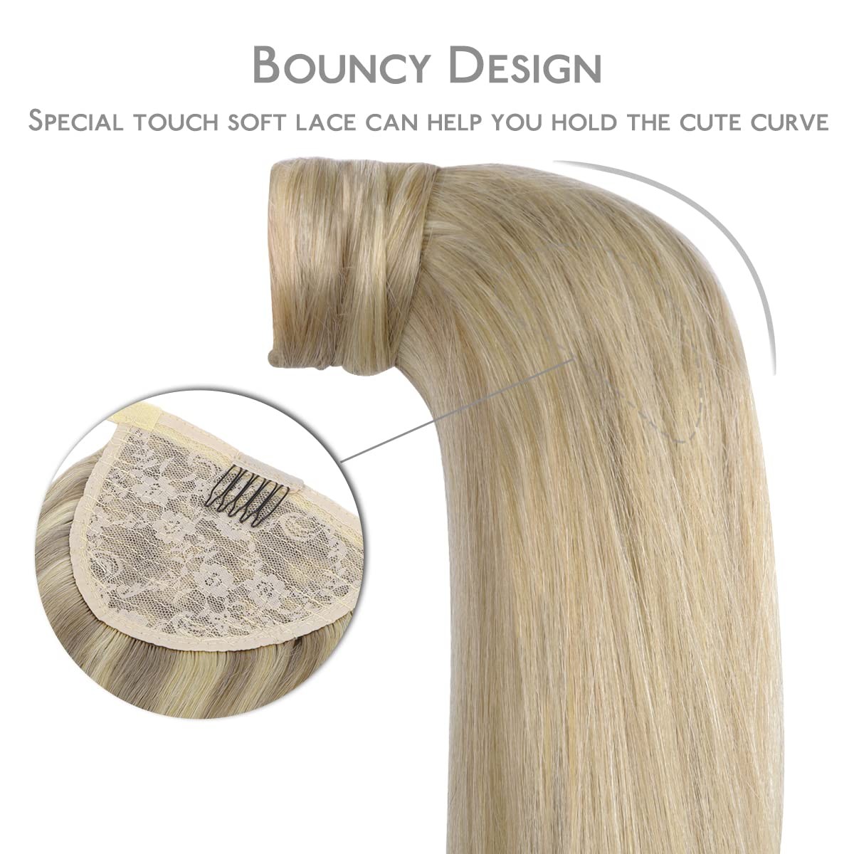 WENNALIFE 16″ 80g Remy Human Hair Ponytail Extension Light Golden Blonde Highlig