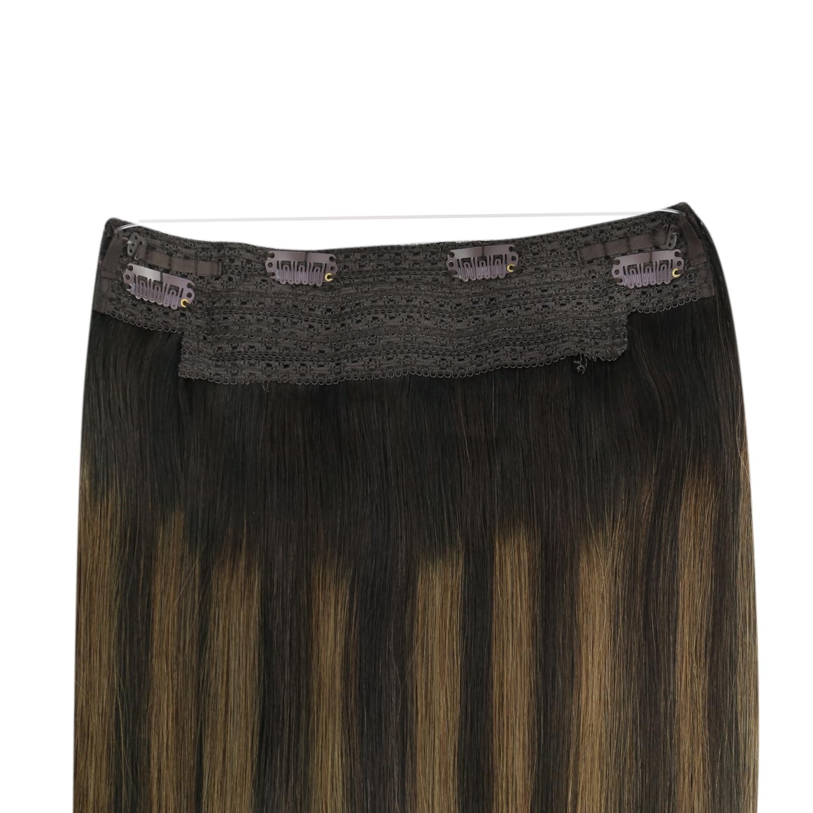 Wire Hair Extensions Real Human Hair, 12 Inch 70g Brown Balayage Invisible Wi…