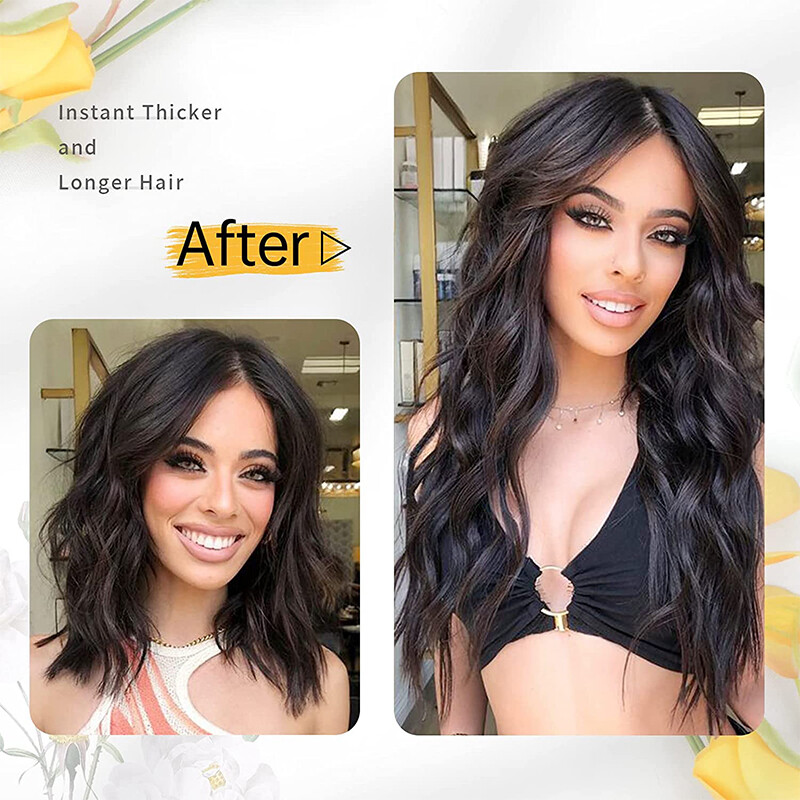 100% Real Natural Clip in Hair Extensions Full Head Thick 8Piece Long Wavy Ombre
