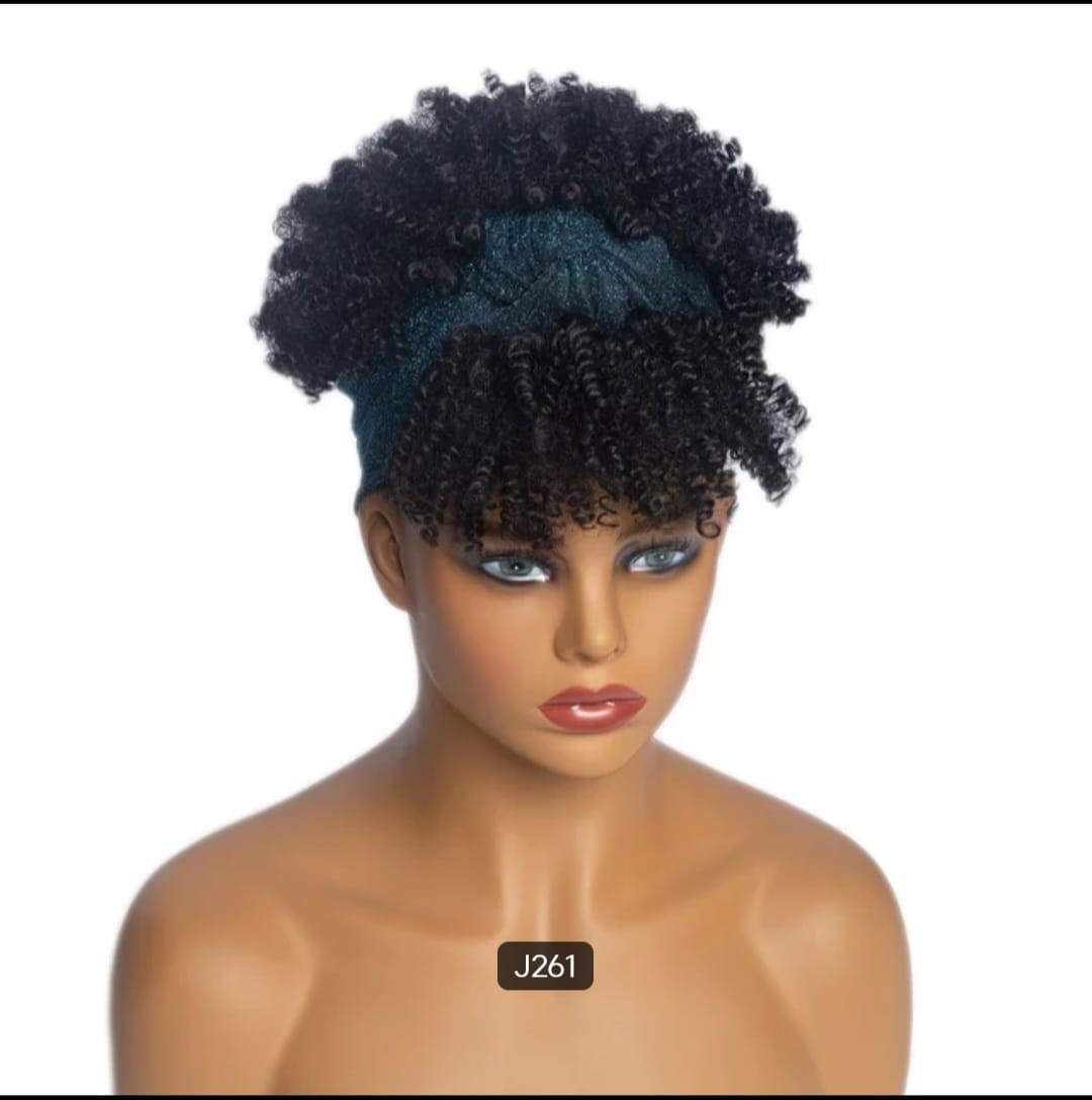 Women’s 6-Inch Short Kinky Coil Headband Wig, Dark Teal, Adjustable