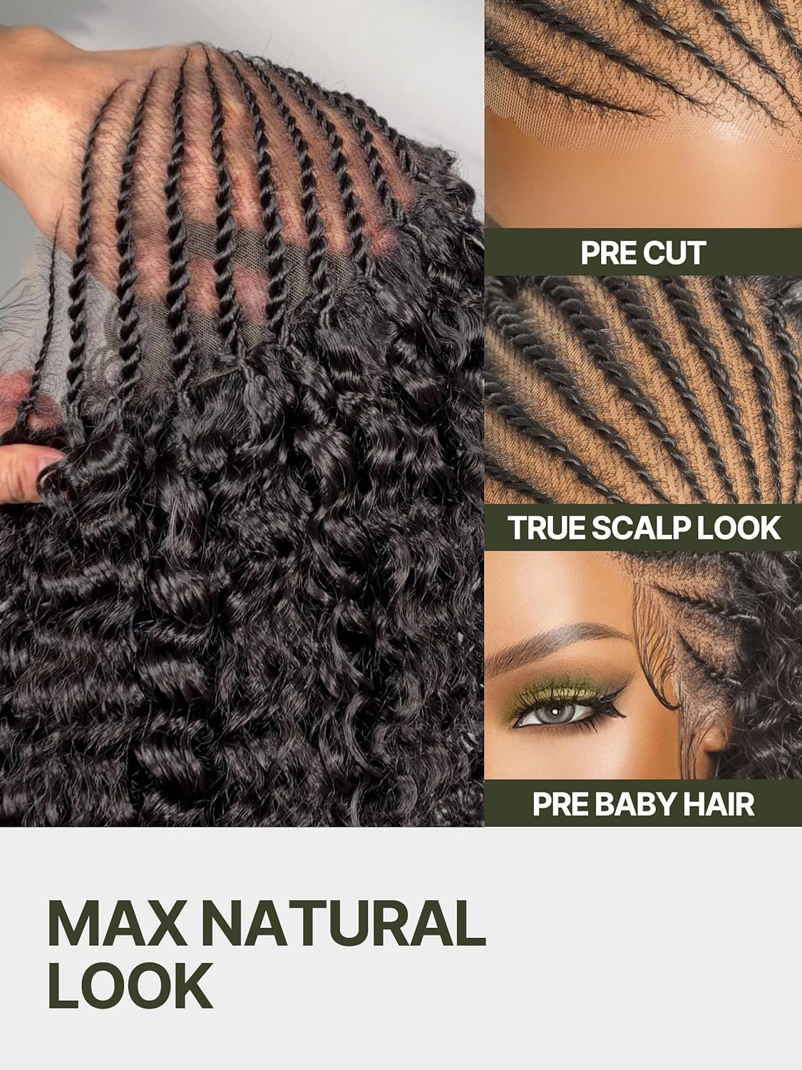 13×6 Cornrow Braided Wig for Black Women Veralux™ Fiber 24 Inches Water Wave Lac