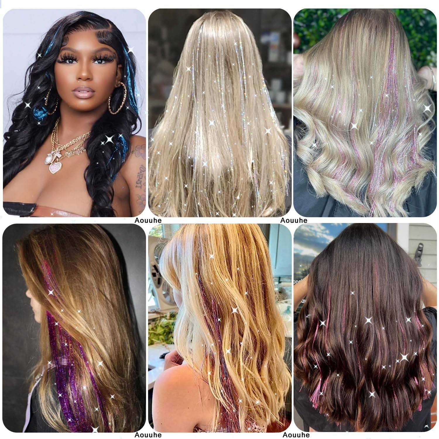 24-Color Hair Tinsel Kit with 7800 Strands and Tools for Festive Hair Extensions