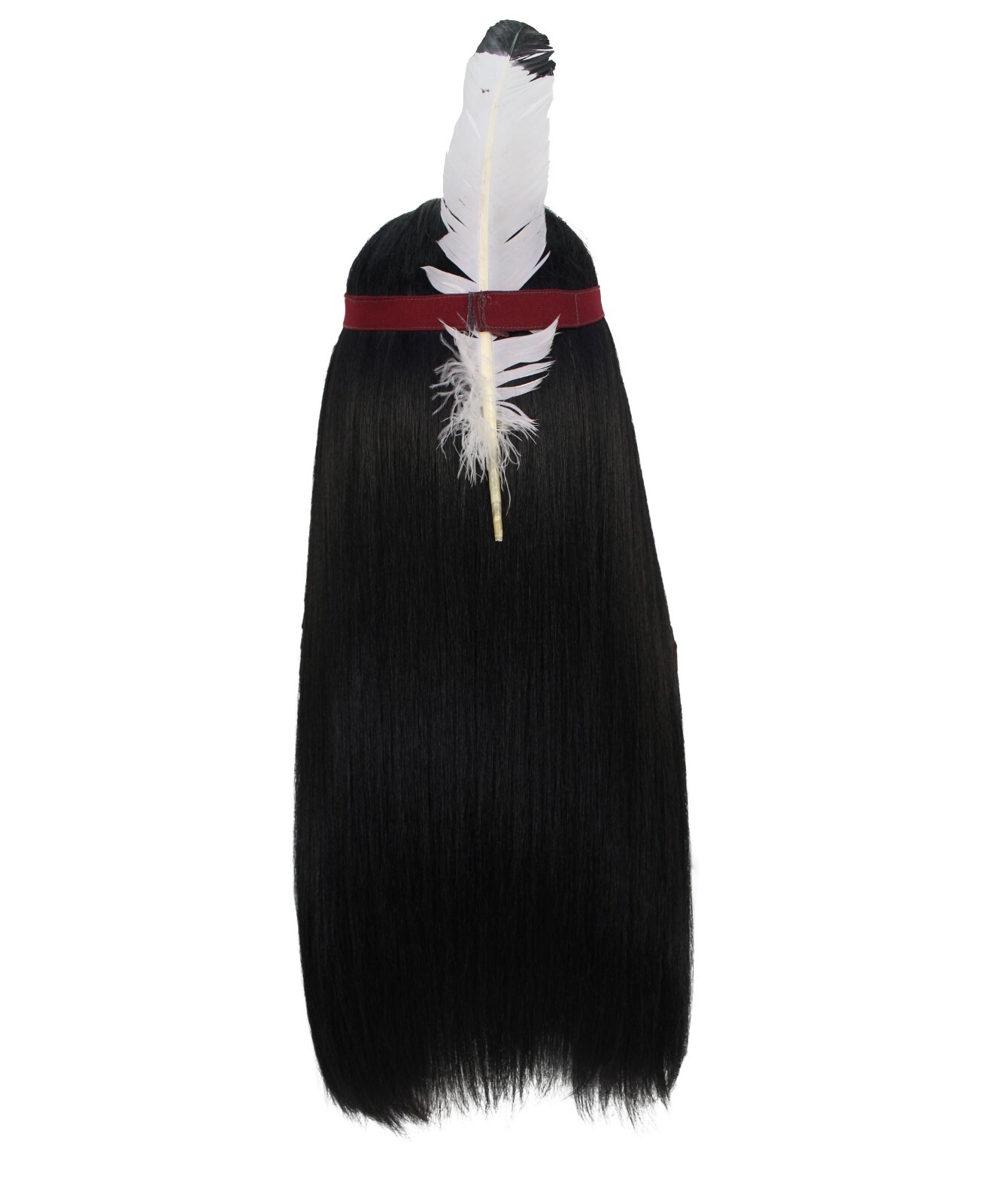 Adult Men’s Long Length Native American Wig, Black Color, Breathable Capless Cap