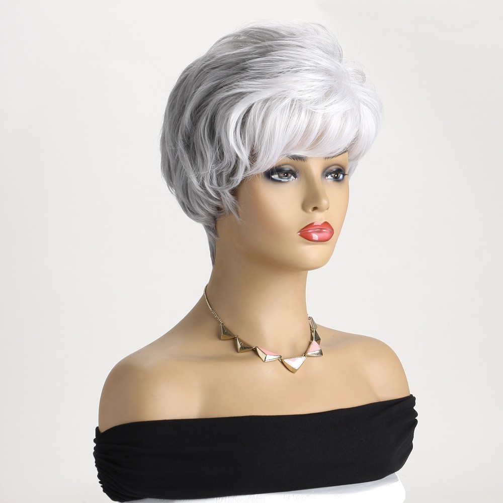 10in Silver Gray Ombre Short Wig for Women Heat Resistant Synthetic Full Party