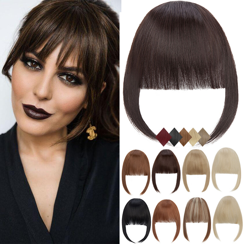 Clip In Front Neat FRENCH Bangs Hair Extension Wispy Straight Fringe Hairpieces
