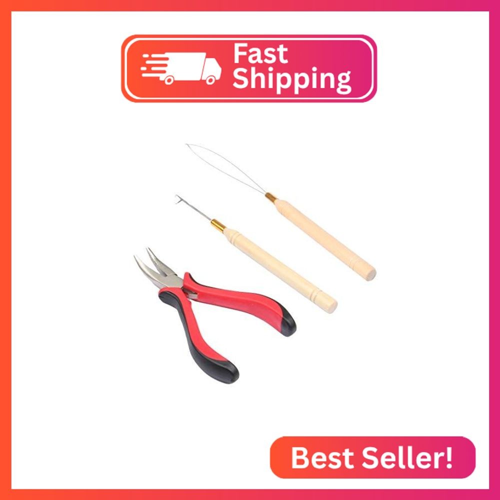 FeiHong Micro Links Hair Extensions Tools Kit, Plier, Pulling Hooks, Beads Devic