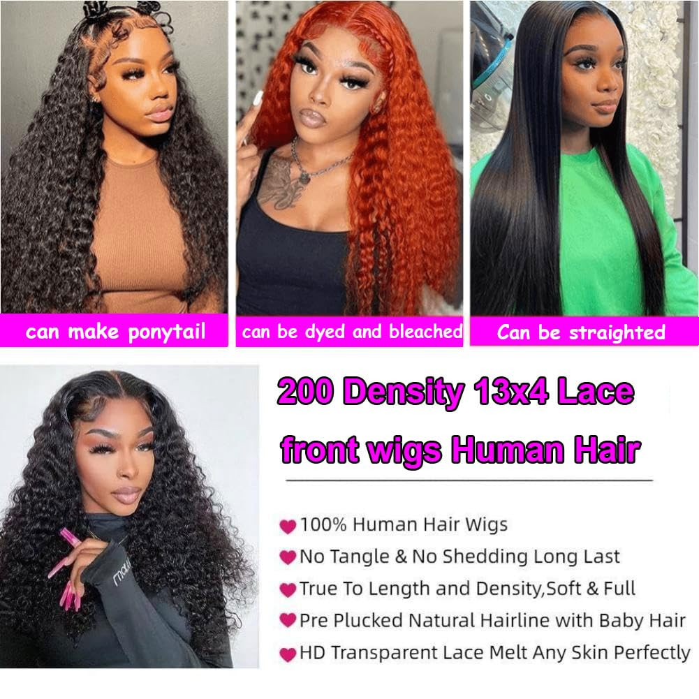 30″ Deep Wave Lace Front Wig – 200 Density Human Hair, Pre-Plucked, Glueless