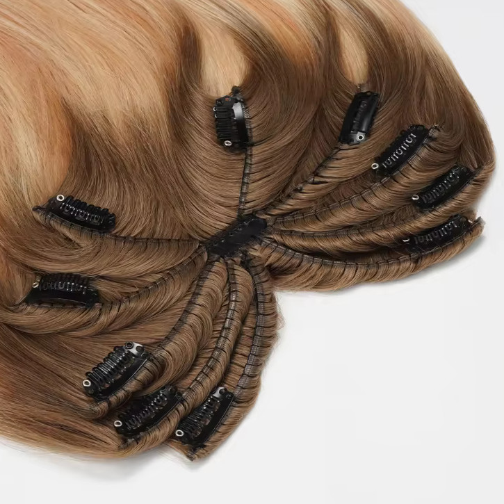 Blonde Customize Spider Seamless Octopus Clip in Hairpiece Clips in Wefts Topper