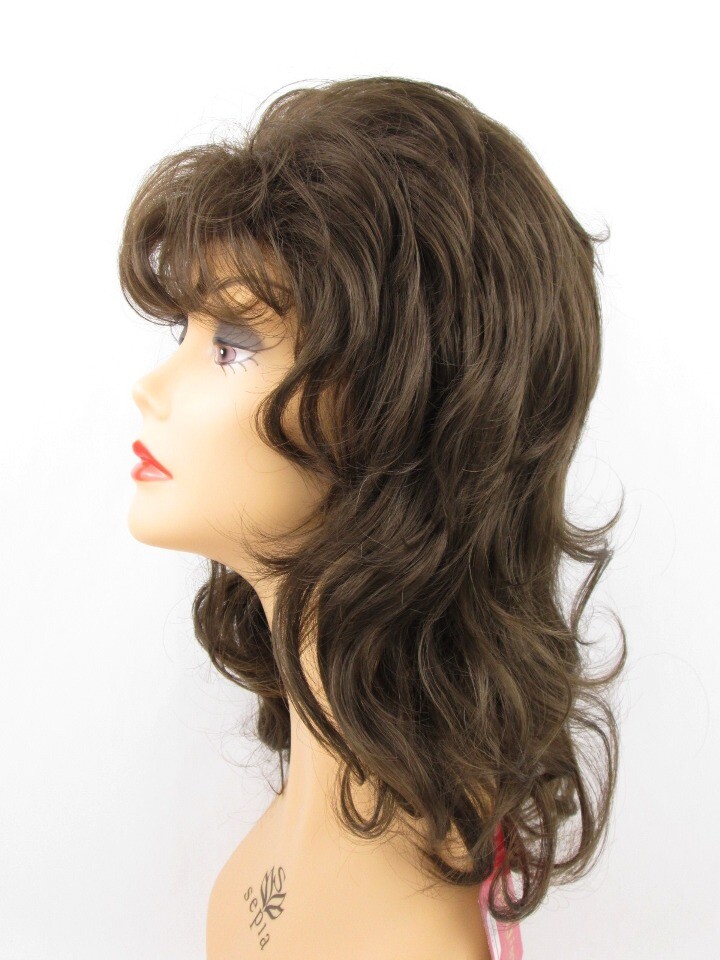 70S 80S WOMEN SHOULDER LENGTH LAYERED TOP & FEATHERED BACK WAVY MULLET WIG VICKY
