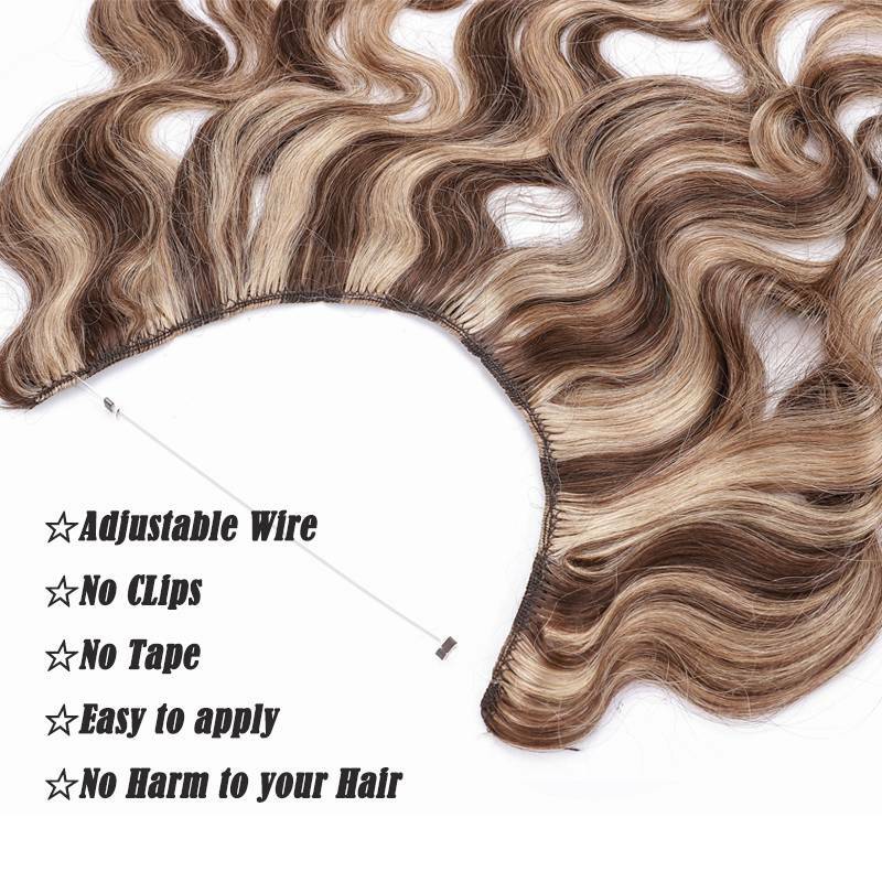 Balayage Thick Wire In Real Human Hair Extensions Hidden Headband One Piece Weft