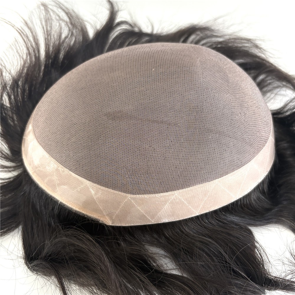 Toupee Men Hair Mono Poly Coating Human Hair Replecement System Toupee Hairpiece