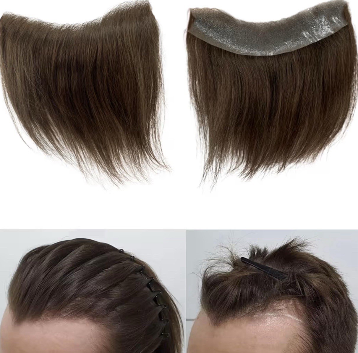 Mens Toupee Hairpiece Forehead Hairline Human Hair Replacement Front Med Brown 4