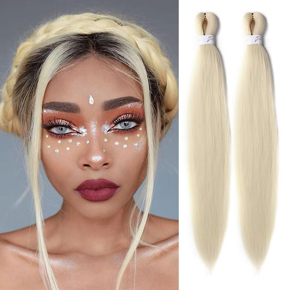 White Braiding Hair 26 Inch Pre Stretched Easy Hair 2 Packs Synthetic Crochet Bo