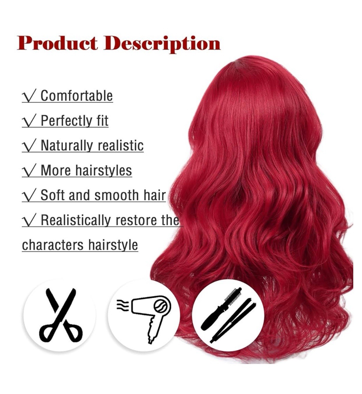 MaxBeauty Kid Red Wig With Starfish Hair Clip/Red Wavy Long Hair,Heat Resistant