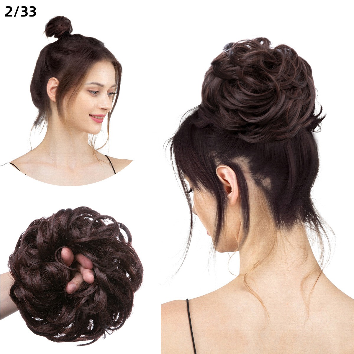 2PCs Small Messy Bun Hair Pieces Women Synthetic Curly Mini Scrunchies Hairpiece