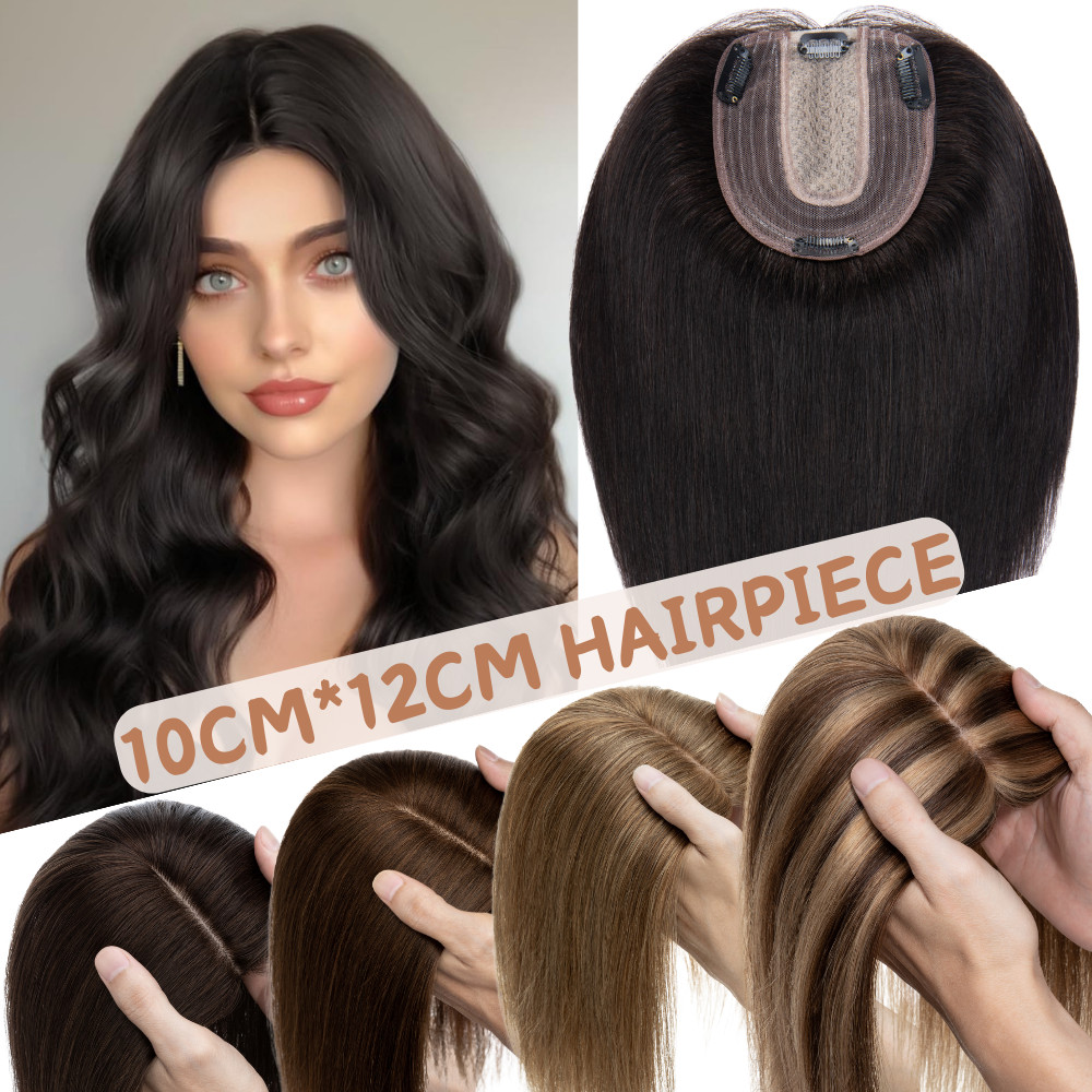 100% Real Remy Human Hair Silk Base Topper Clip in Top Women’s Hairpiece Toupee