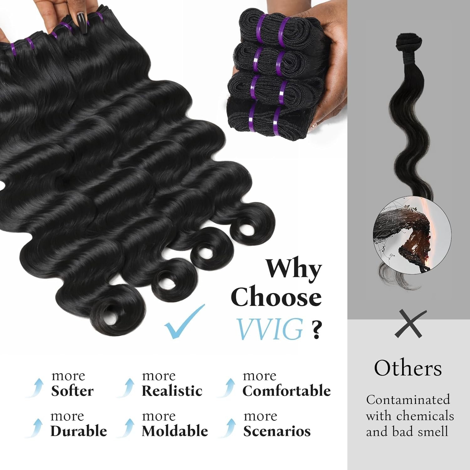 VVIG Body Wave Human Hair Bundle 18 Inch 100% Unprocessed Raw Human Hair 16A Gra