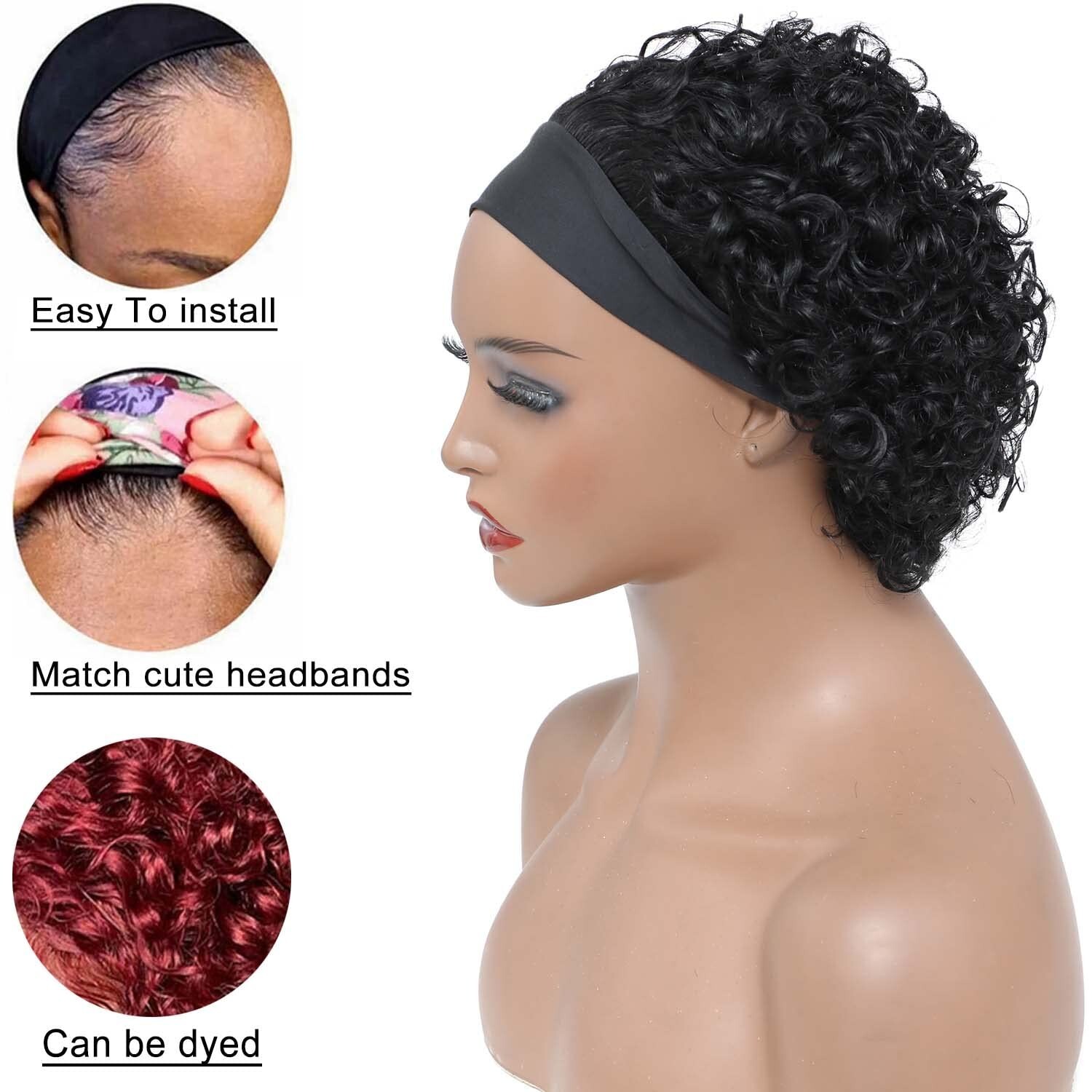 6 Inch Pixie Cut Glueless Headband Wig for Black Women Short Curly