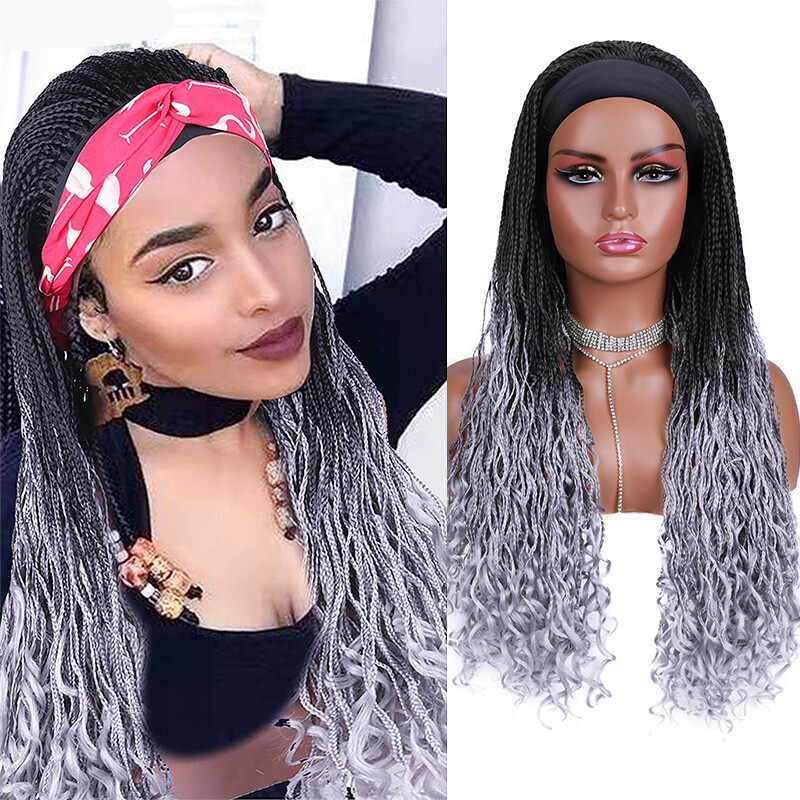 Long 24″ Wavy Box Braids Headband Wigs for Black Women Synthetic Wrap Braids Wig