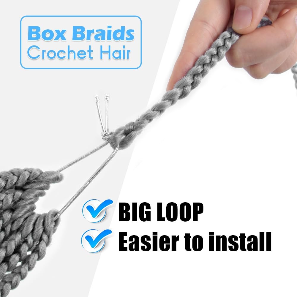 Bohobabe Gray Braids Crochet Hair 12 Inch 8 Packs Short Prelooped Grey Crochet