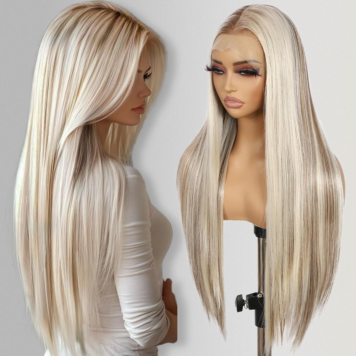 Lace Front Human Hair blend Wigs blonde