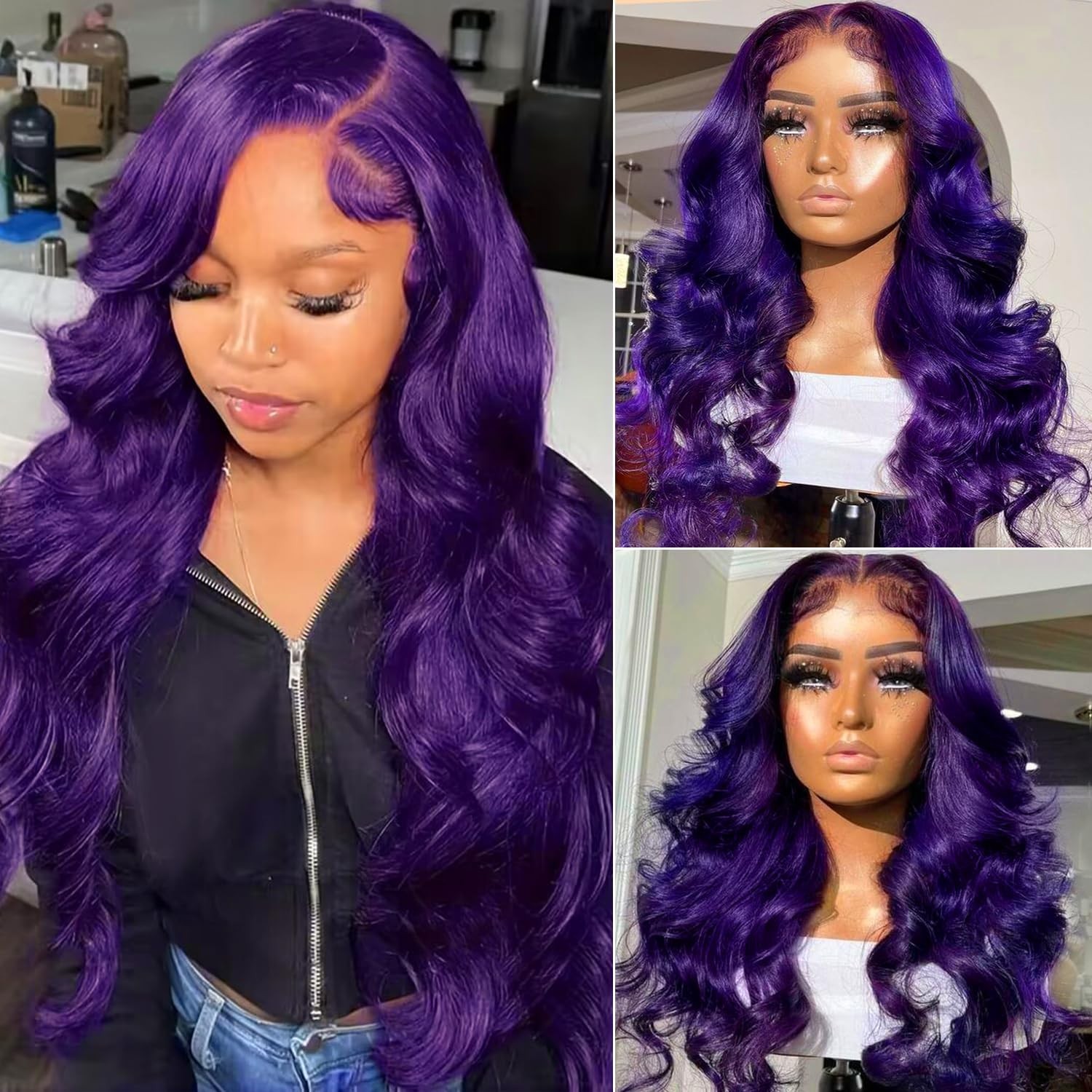 5×5 Purple Body Wave Lace Frontal Wig – 200% Density, HD Transparent, 22″ Human