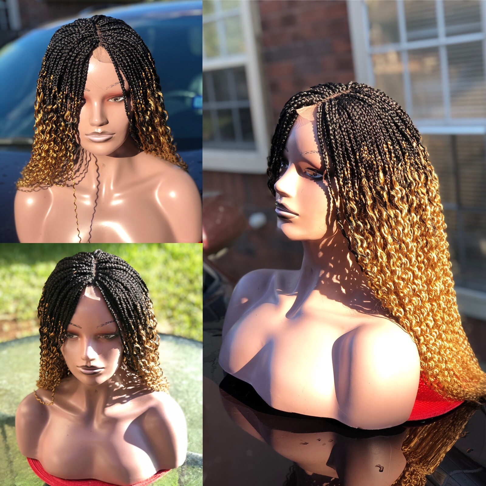 Braided Wavy Wig .. Custom made.color Is Gold & Black.The Length Is 22inches.