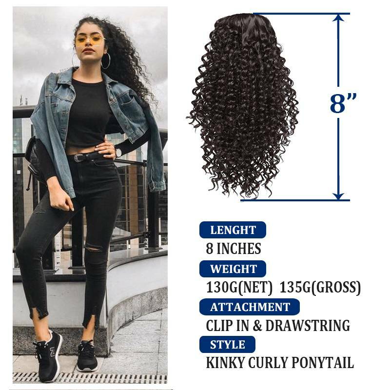 Large Kinky Curly Drawstring Ponytail One Piece Clip In Hair Extension for Human