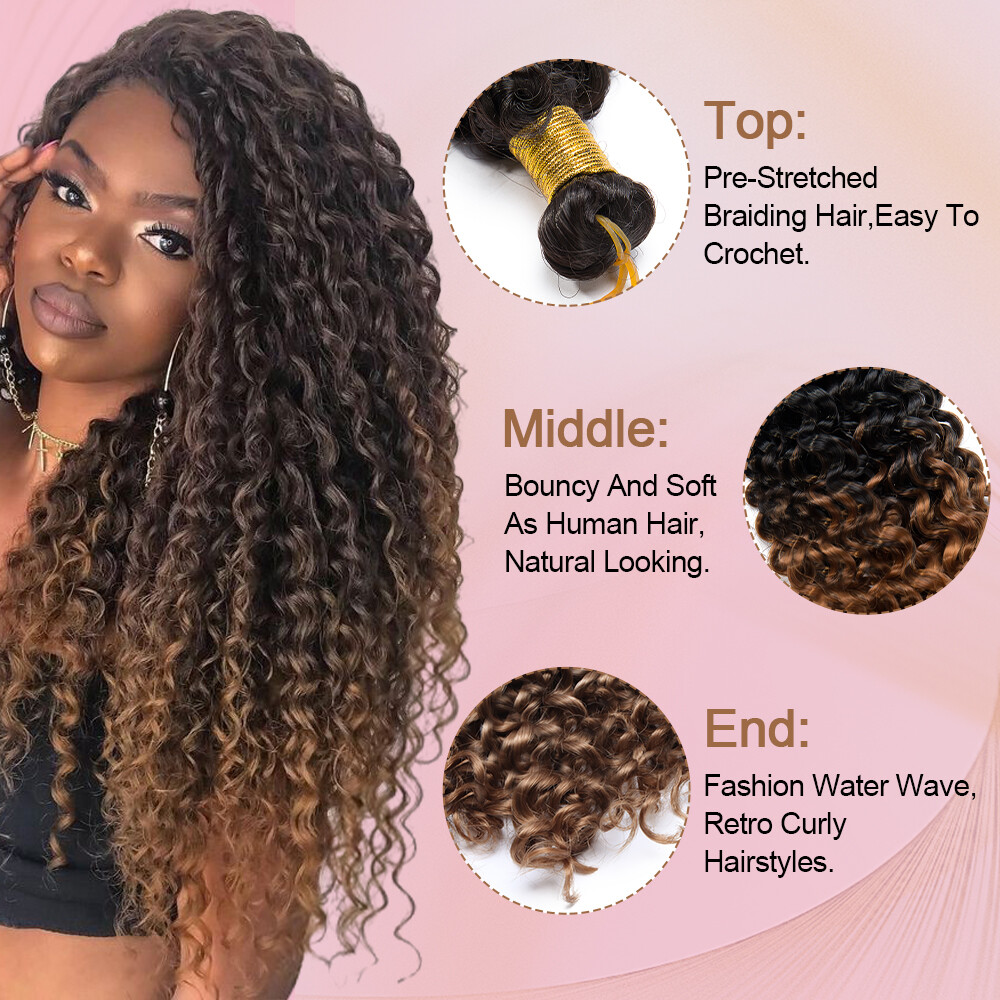 Black Jerry Curly Water Wave Braids Twist Crochet Braiding Hair Extensions Ombre