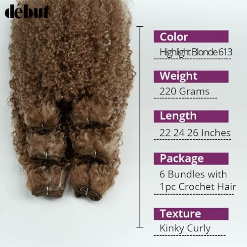 Synthetic Hair 7pcs Kinky Curly 22 24 26 Inches 6 Bundles Highlight Blonde 613