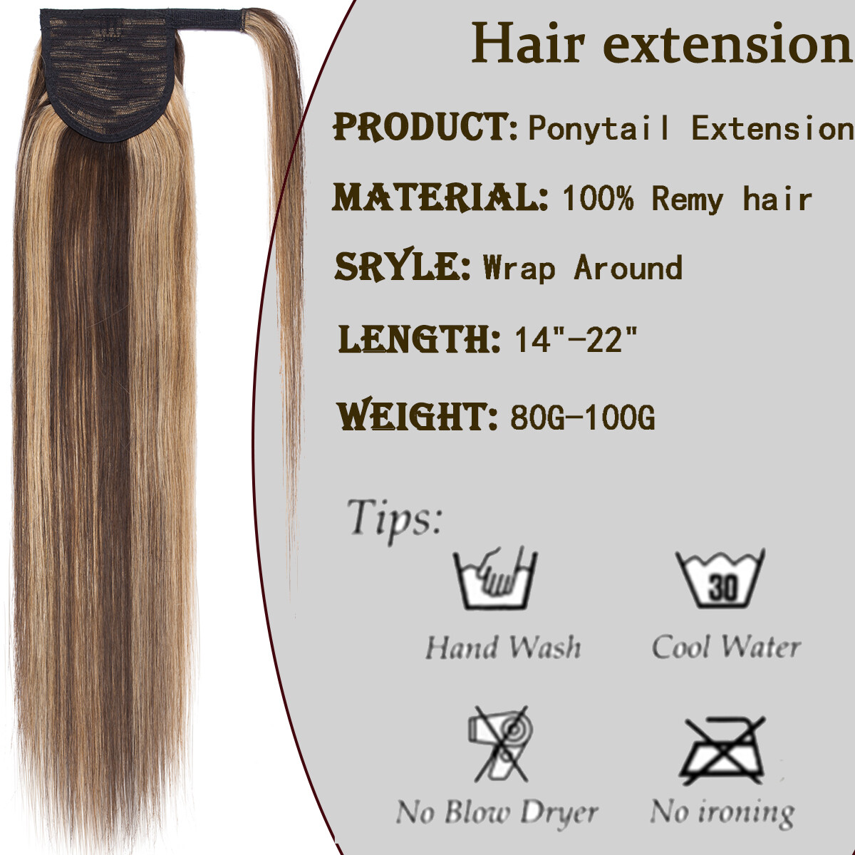 Claw Clip in Wavy Ponytail Extensions Pony Tail Remy Real Human Hair Hairpiece
