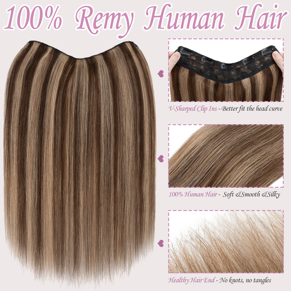 One Piece Thick Weft Clip in Real Remy Human Hair Extensions Full Head V-Shape