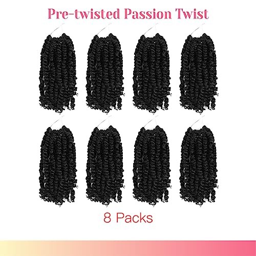 Passion Twist Crochet Hair 10 Inch Short 10 Inch (Pack of 8) 1B(Natural Black)