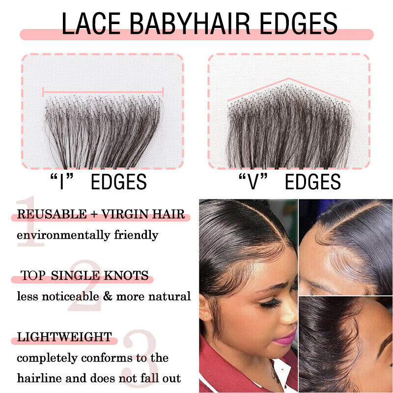 Lace Edges Baby Hair 100% Virgin Human Hair Fake Edges Reusable Hairline Pieces