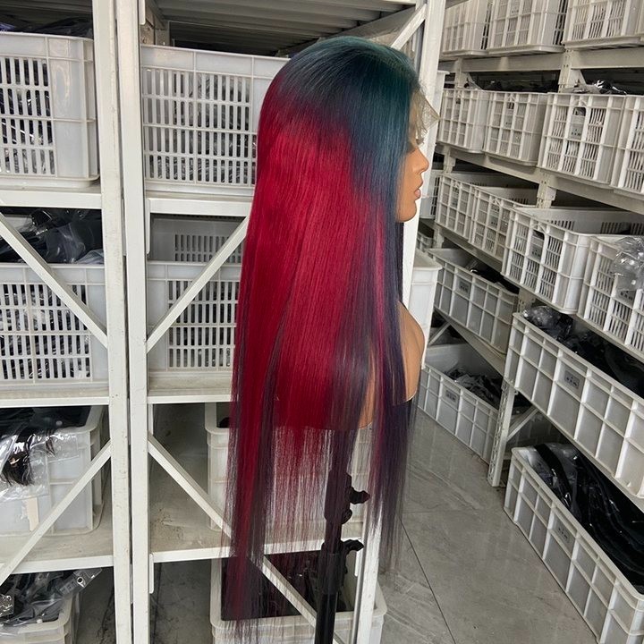 30inch Dyed As Shown Silk Straight 13×4 Transparent Lace Front Wig Human Hair