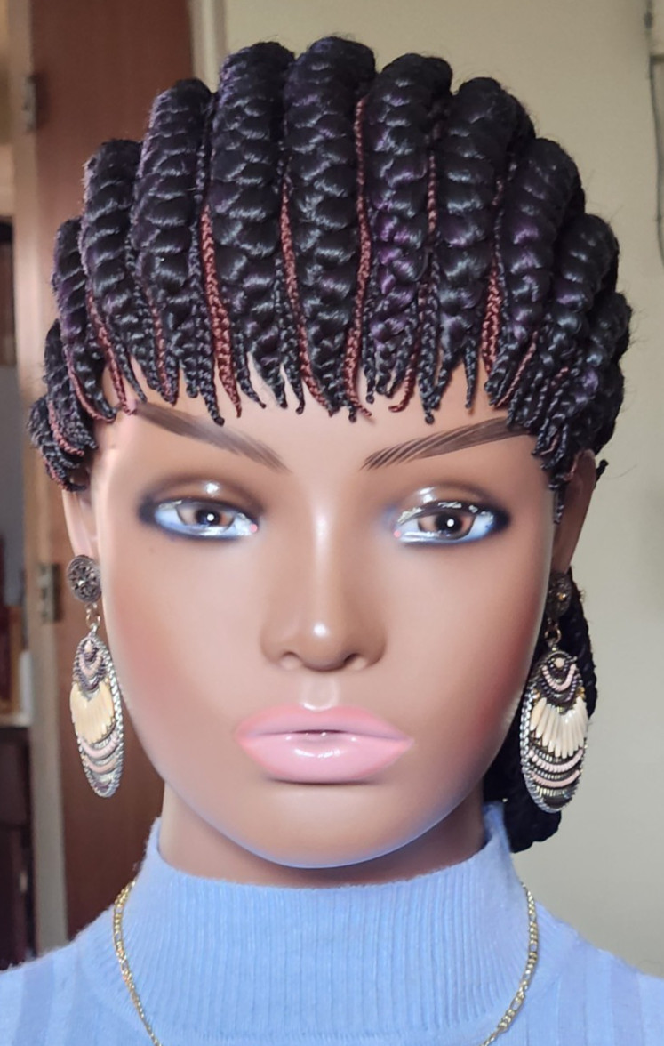 handmade braided cornrows wig pony Elephant 1B mix Dark purple/Dark brown