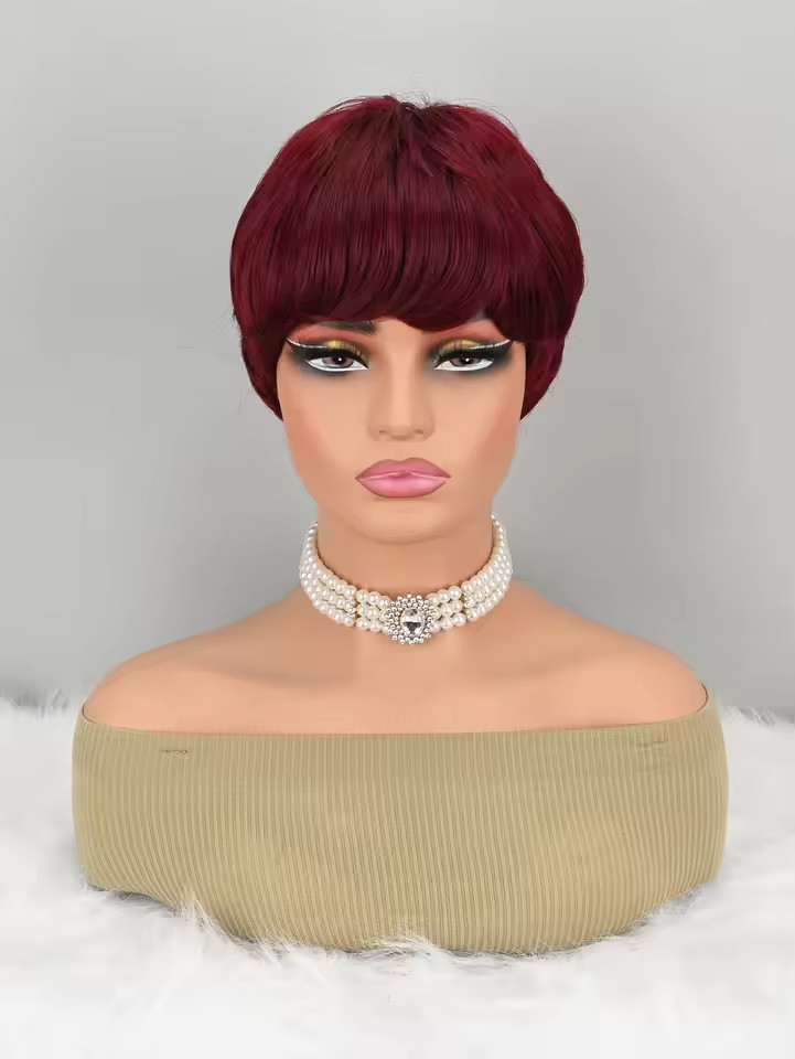 Short Pixie Wigs for Pixie Cut synthetic Wig Human Hair Short Burgundy Wigs