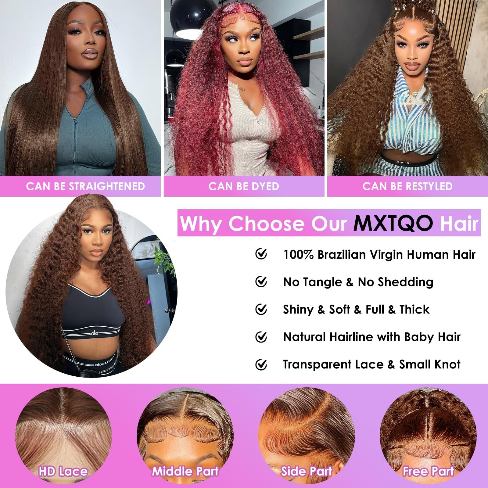 30″ Chocolate Brown Deep Wave Lace Front Wig – 200 Density Curly Human Hair, HD