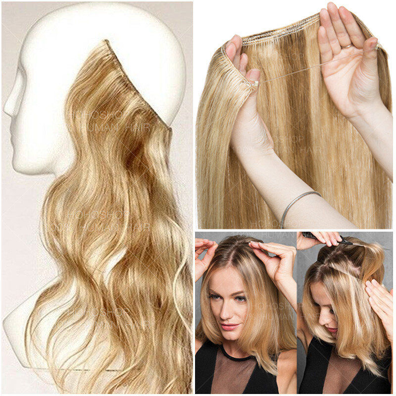 Wire In 100% Remy Human Hair Extensions Hidden Headband Thick Weft 16-24″