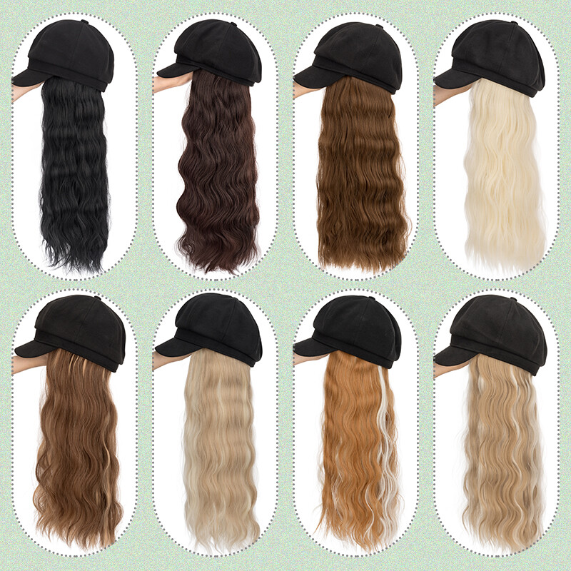 Cap With Hair Extensions Long Baseball Hat Curly/Wavy Hairpiece Natural as Human