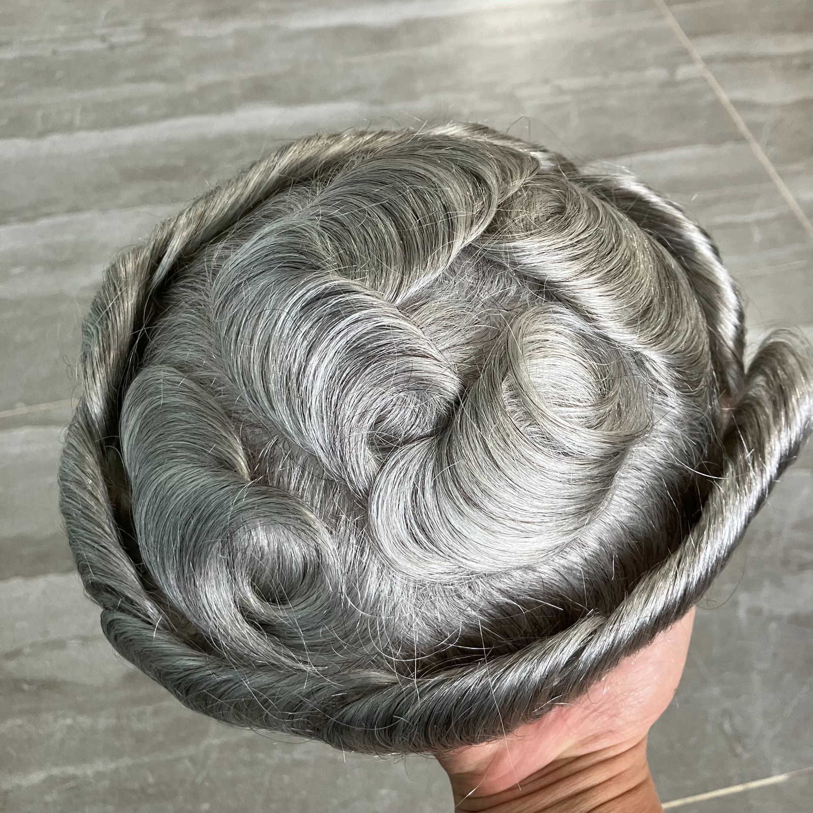 Super Natural Hairline 1b80 Sliver Grey Mens Toupee 0.02mm Ultra Thin Skin Hair