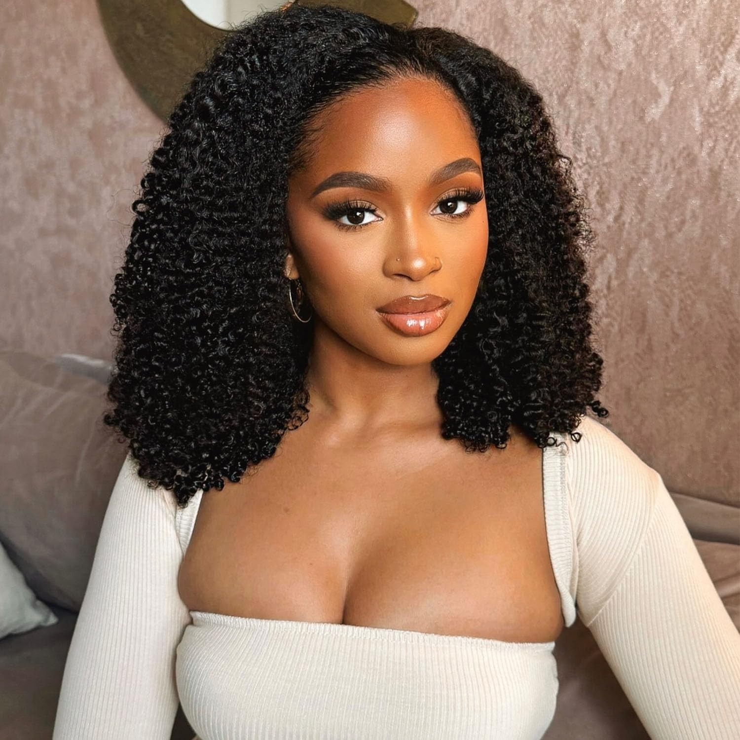 180% Density Afro Curly Half Wig – 22 Inch Kinky Curly Human Hair, Glueless, Eas