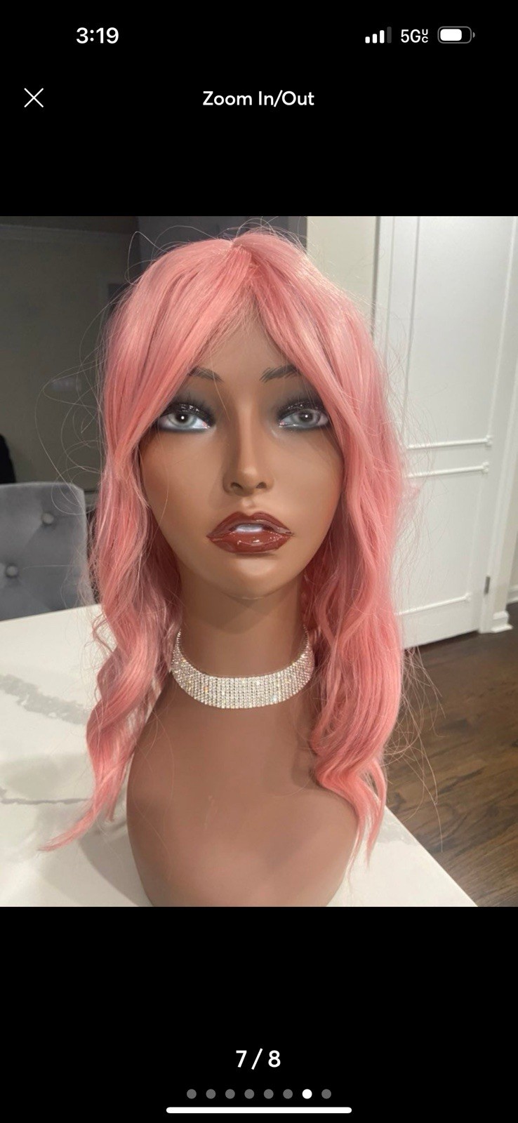 Pink Wavy Synthetic Wig Middle-Part Classic Cap Adjustable Straps for Women