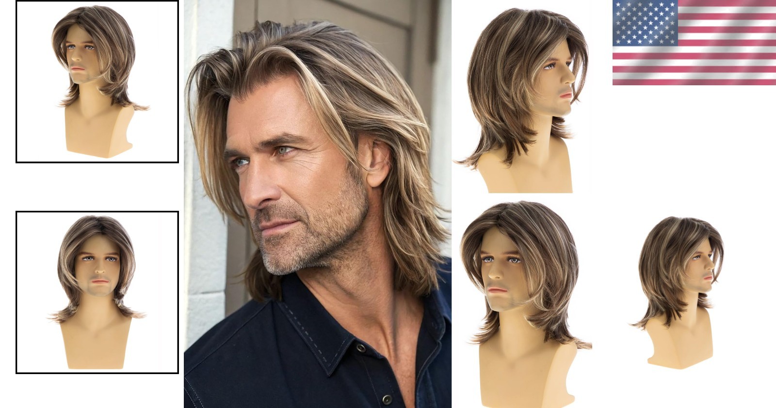 Mens Shoulder Length Wig – Heat Resistant – Adjustable Cap