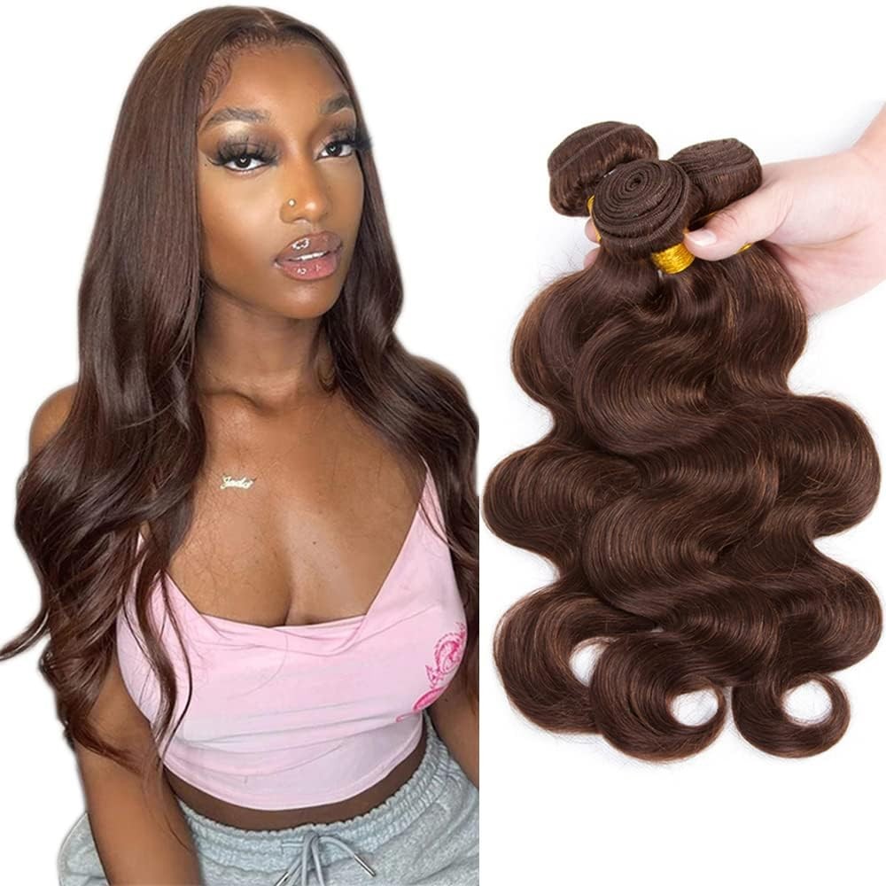 Wuvusnm 28 30 32 Inch 4 Bundles Human Hair Brown Body Wave Bundles Dark Brown