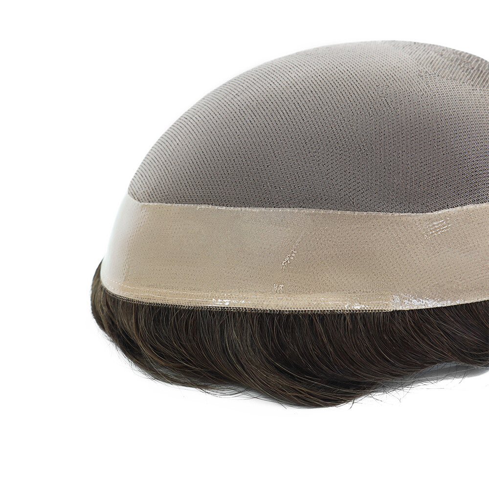 Mens Human Hair Replacement System Hairpiece Mono Poly Skin Toupee Dark Brown#2