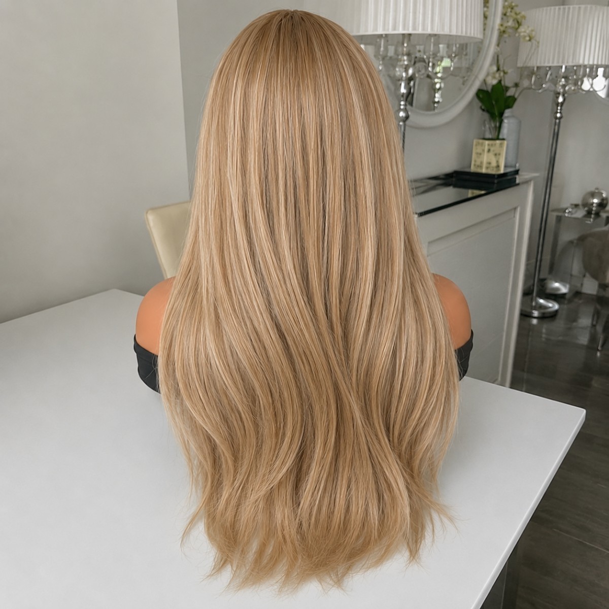 Natural Mixed Blonde Long Straight Soft Lace Frontal Wig Synthetic Hair