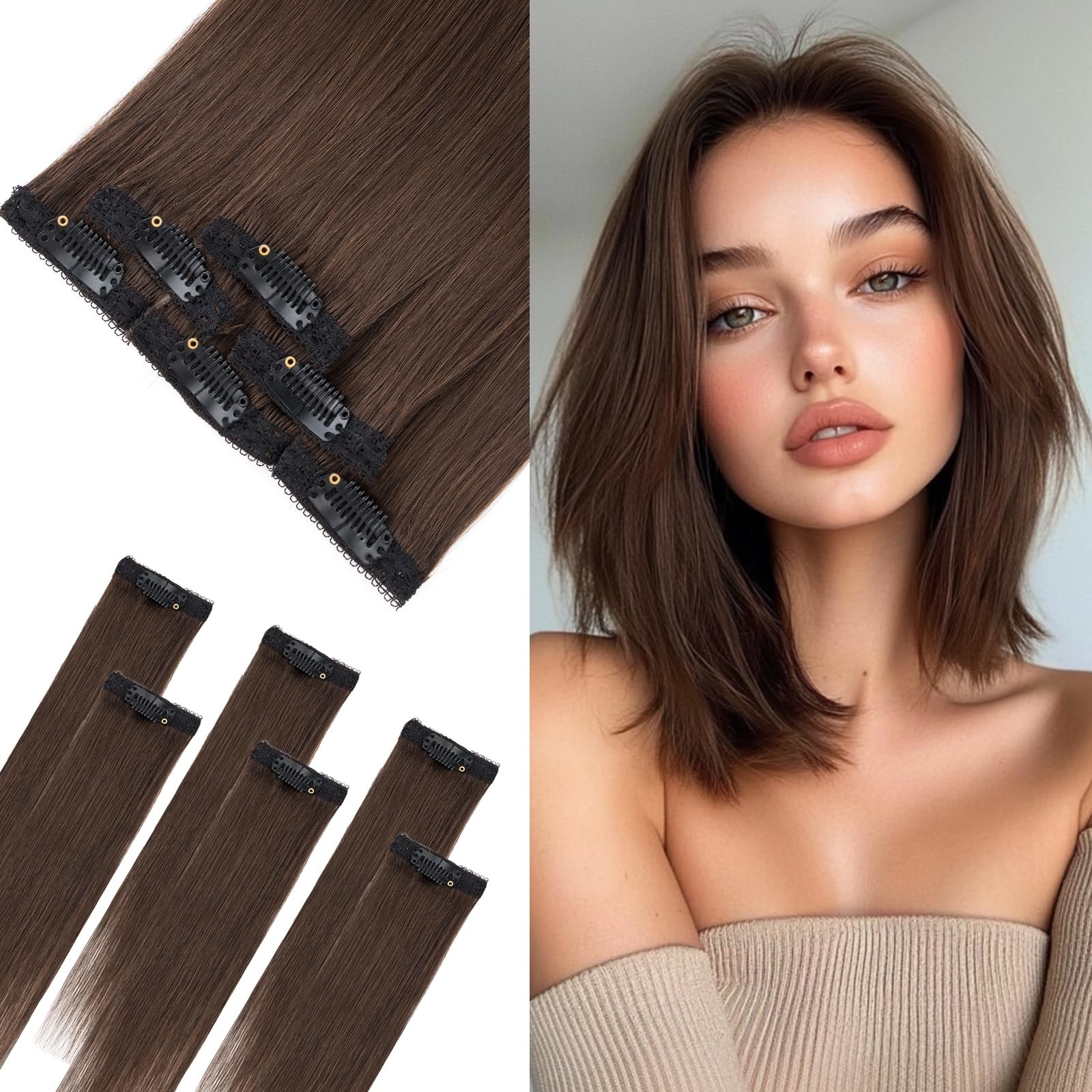6pcs 6 Clips in Short Hair Extensions Human Hair Mini Clip ins Hair Extension…