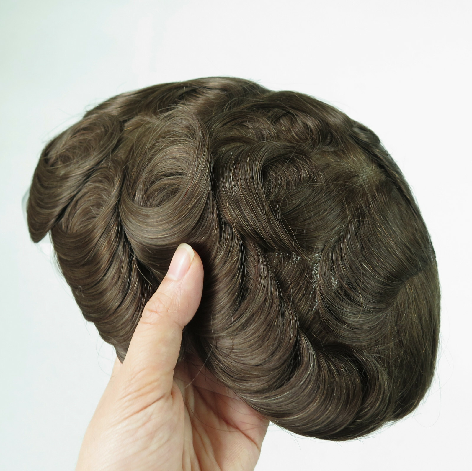 Toupee for Men Full French Lace Human Hair Replacement System Hairpieces #6