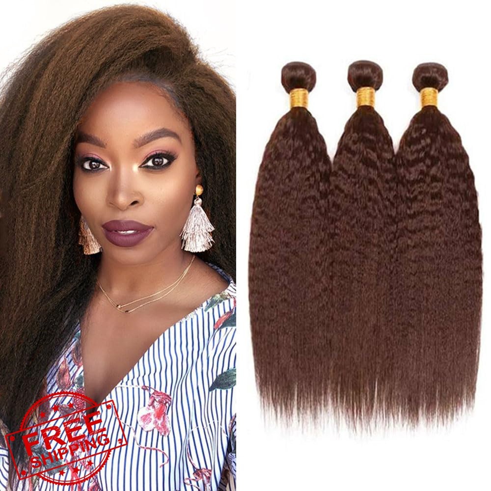 FuivJuix 24″ Yaki Straight 3 Bundles Human Hair #4 Brown